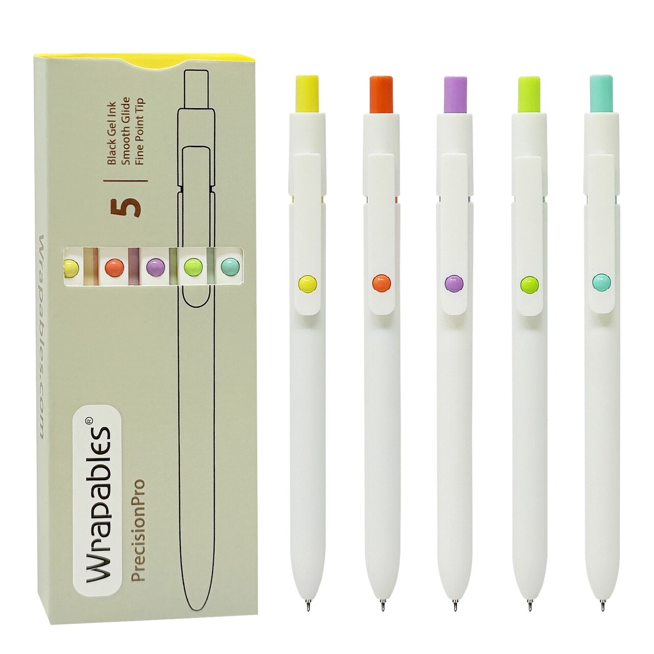 Wrapables Smooth Retractable Black Ink Gel Pens, 0.5mm Fine Point, for Home Office Work (Set of 5), Pastel